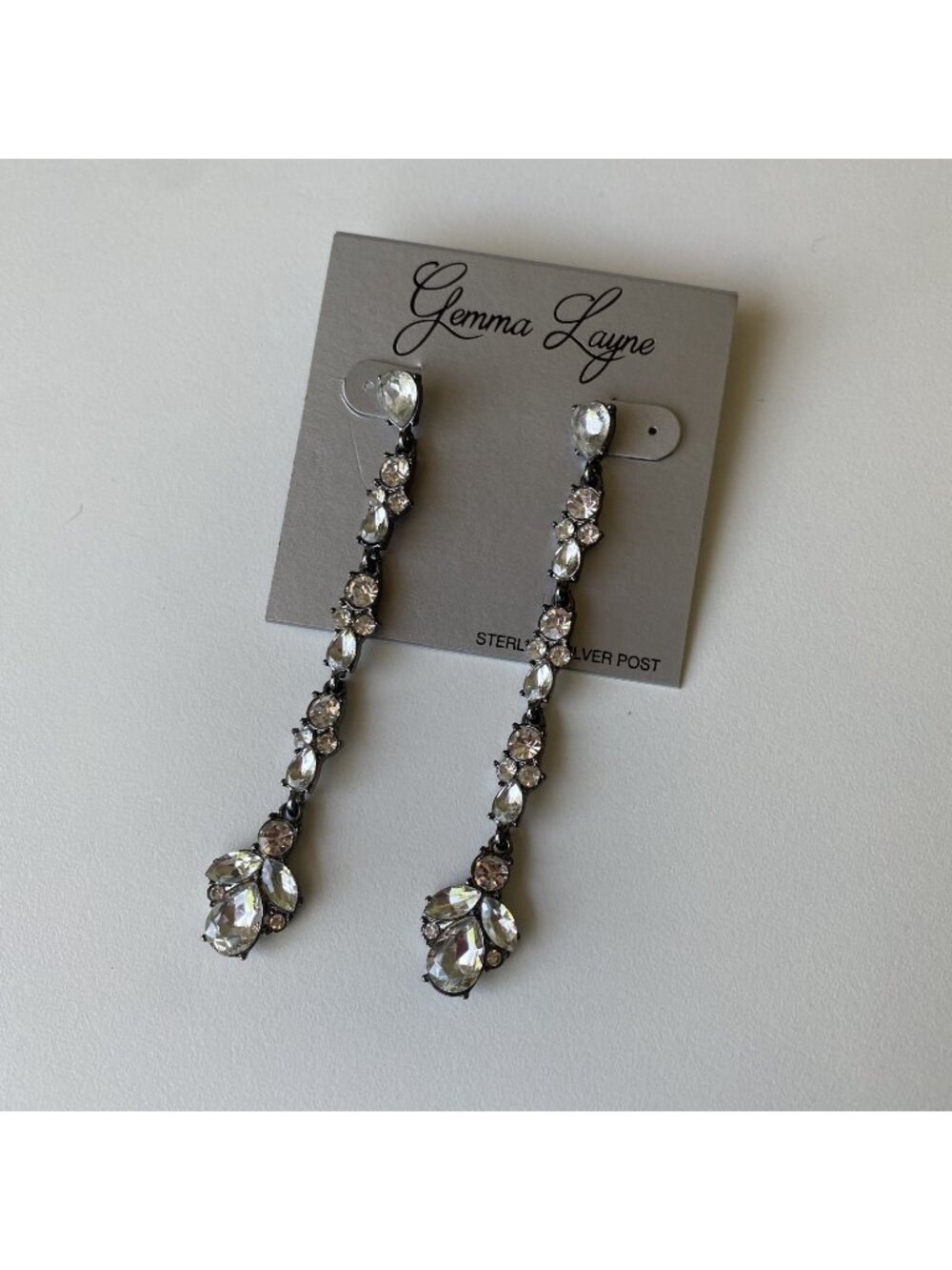 Gemma Layne Earrings Dangly Drop Rhinestones Dark Sterling Silver Posts
